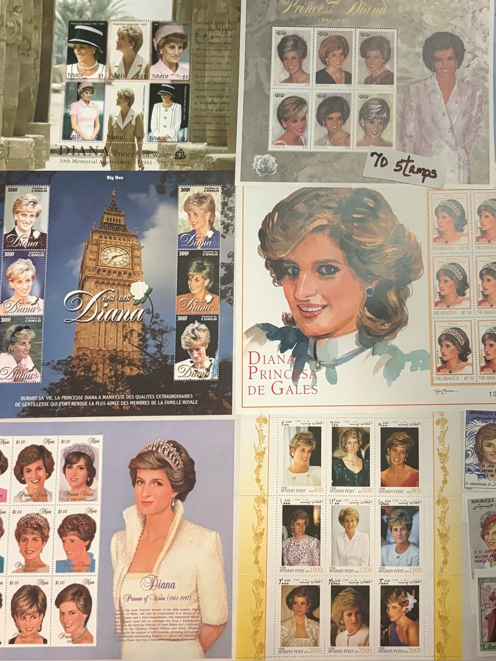 70 Princess Diana Stamps- Hinged
